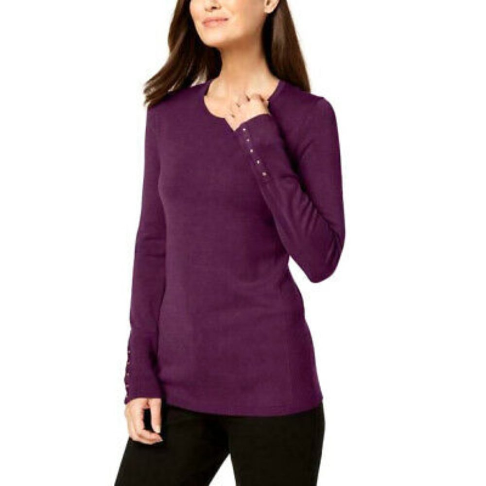 JM Collection Long Sleeve Rivet Cuff Sweater